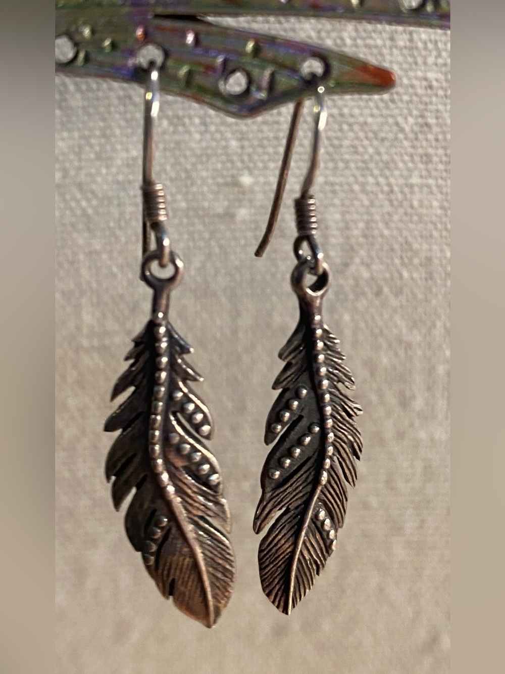 Vintage Sterling Silver Feather Earrings 925 Native Inspired Southwestern Dangle